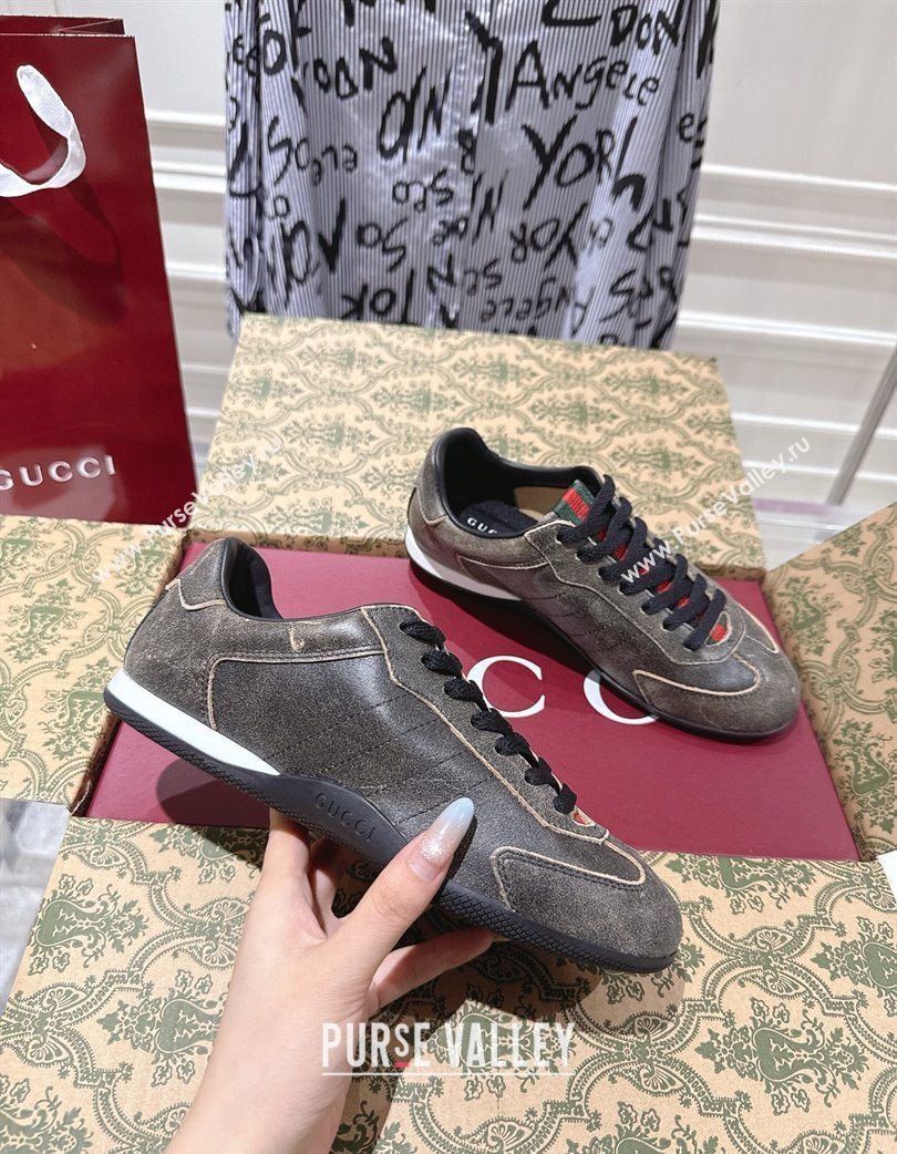 Gucci Shift Sneakers in Washed-Effect Leather Black 2025 857016 (SS-251218049)