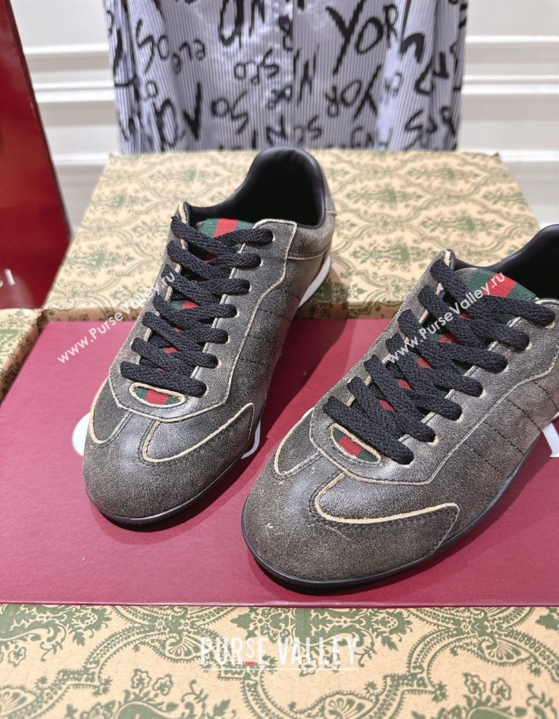Gucci Shift Sneakers in Washed-Effect Leather Black 2025 857016 (SS-251218049)