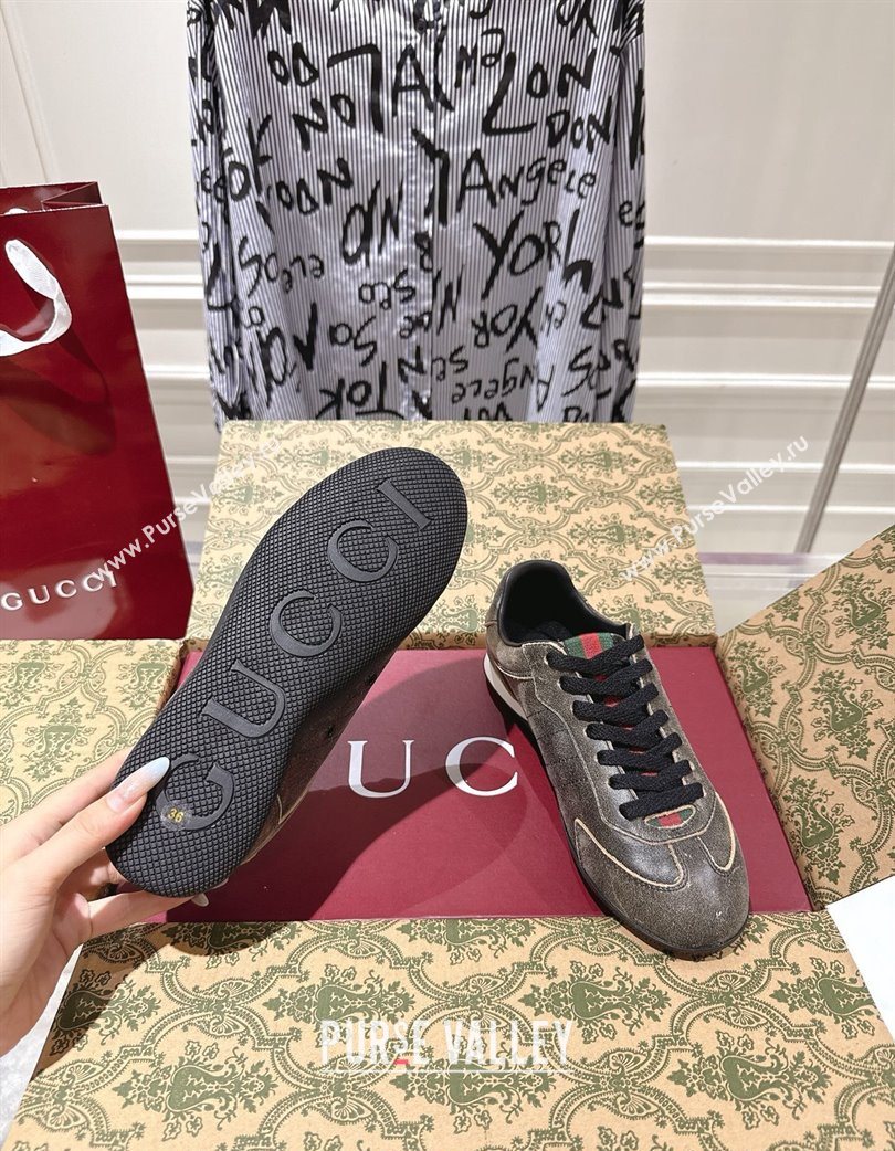 Gucci Shift Sneakers in Washed-Effect Leather Black 2025 857016 (SS-251218049)