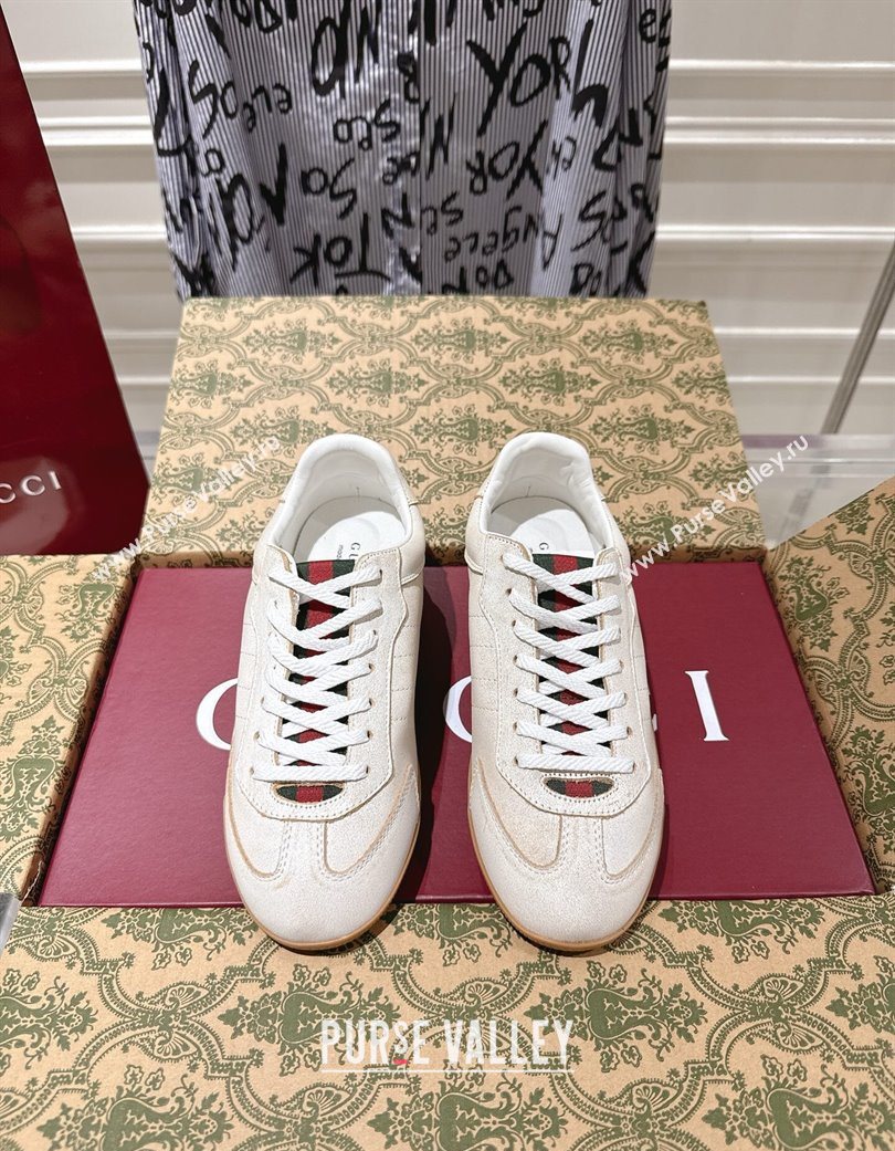 Gucci Shift Sneakers in Washed-Effect Leather White 2025 857016 (SS-251218050)