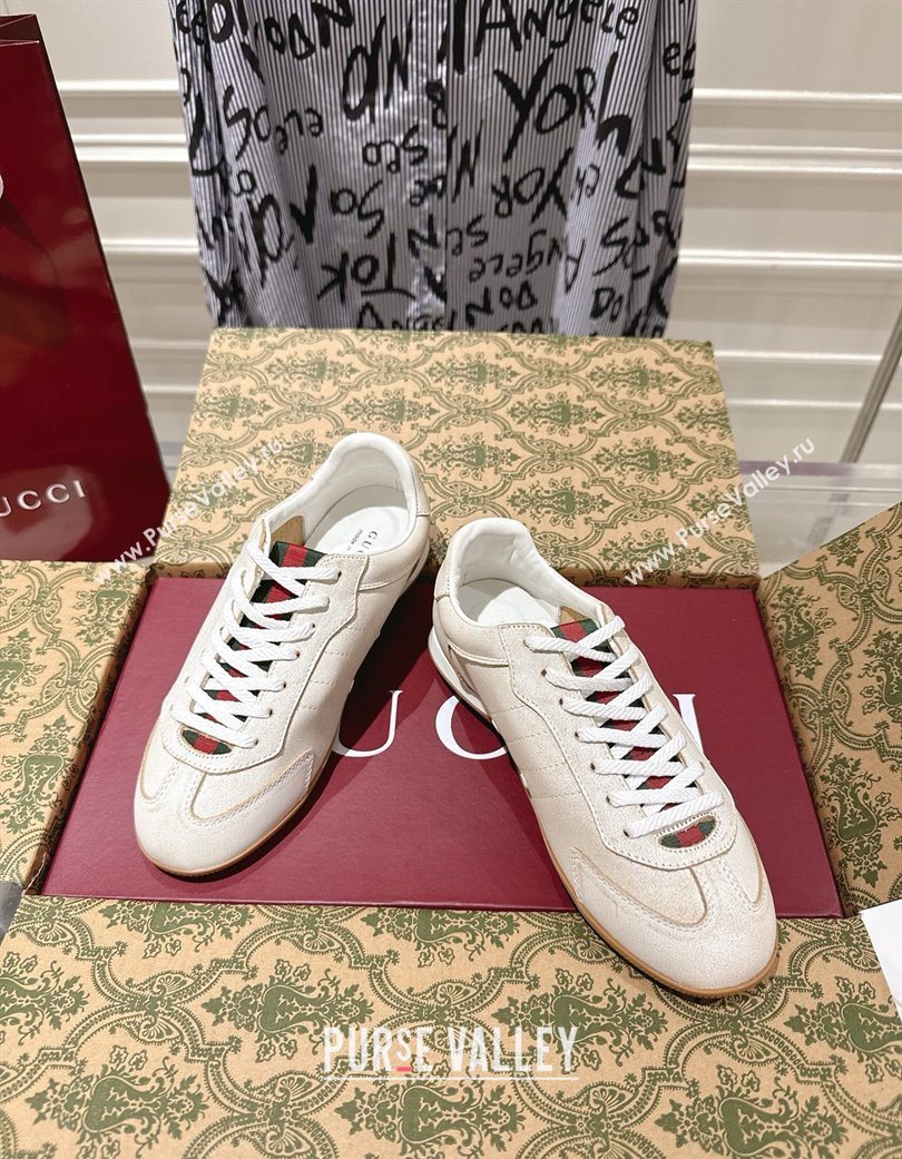 Gucci Shift Sneakers in Washed-Effect Leather White 2025 857016 (SS-251218050)