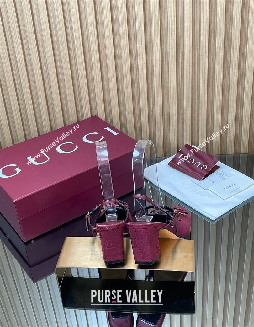 Gucci Horsebit Slingback Pumps 6.5cm in GG Canvas Red 2025 850327 (SS-251218020)