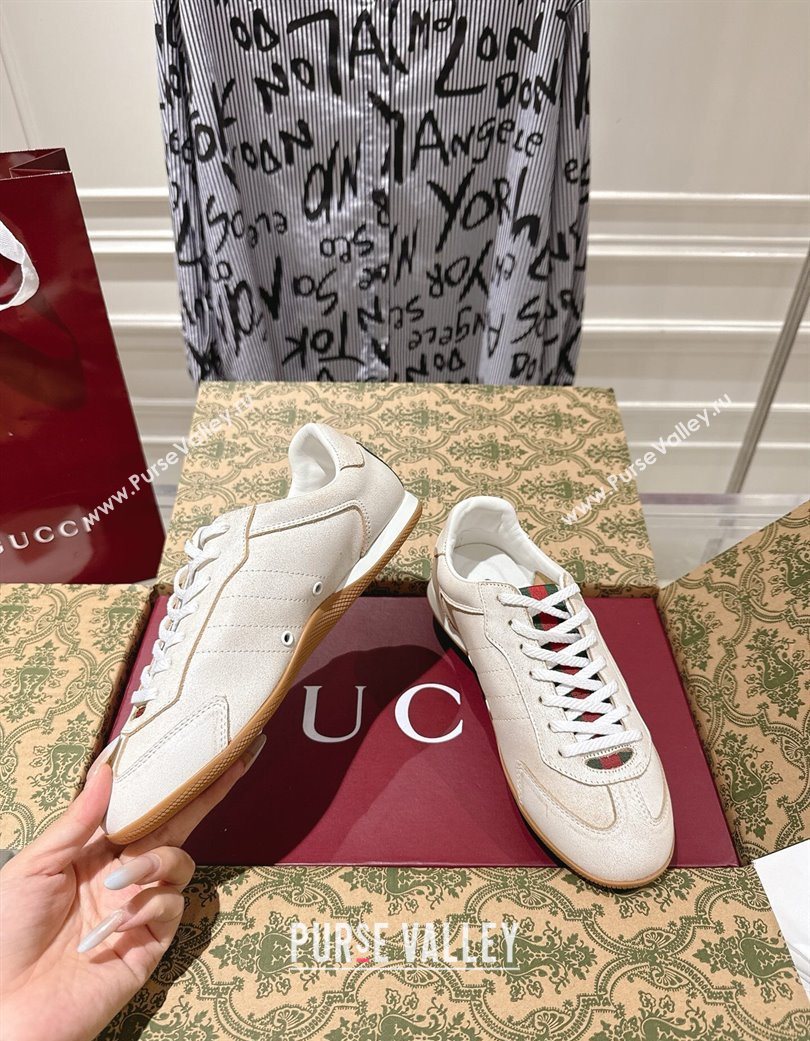 Gucci Shift Sneakers in Washed-Effect Leather White 2025 857016 (SS-251218050)