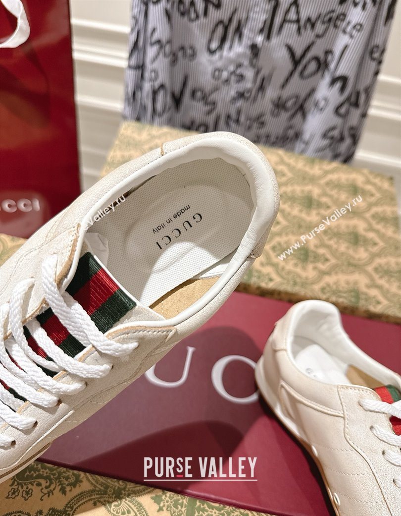 Gucci Shift Sneakers in Washed-Effect Leather White 2025 857016 (SS-251218050)
