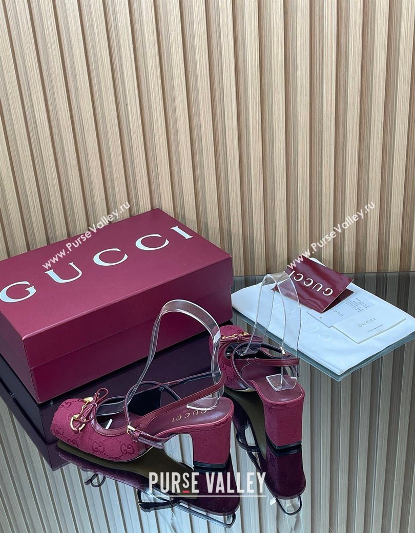 Gucci Horsebit Slingback Pumps 6.5cm in GG Canvas Red 2025 850327 (SS-251218020)