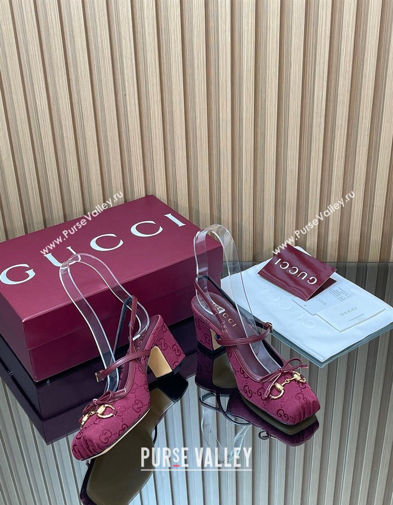 Gucci Horsebit Slingback Pumps 6.5cm in GG Canvas Red 2025 850327 (SS-251218020)