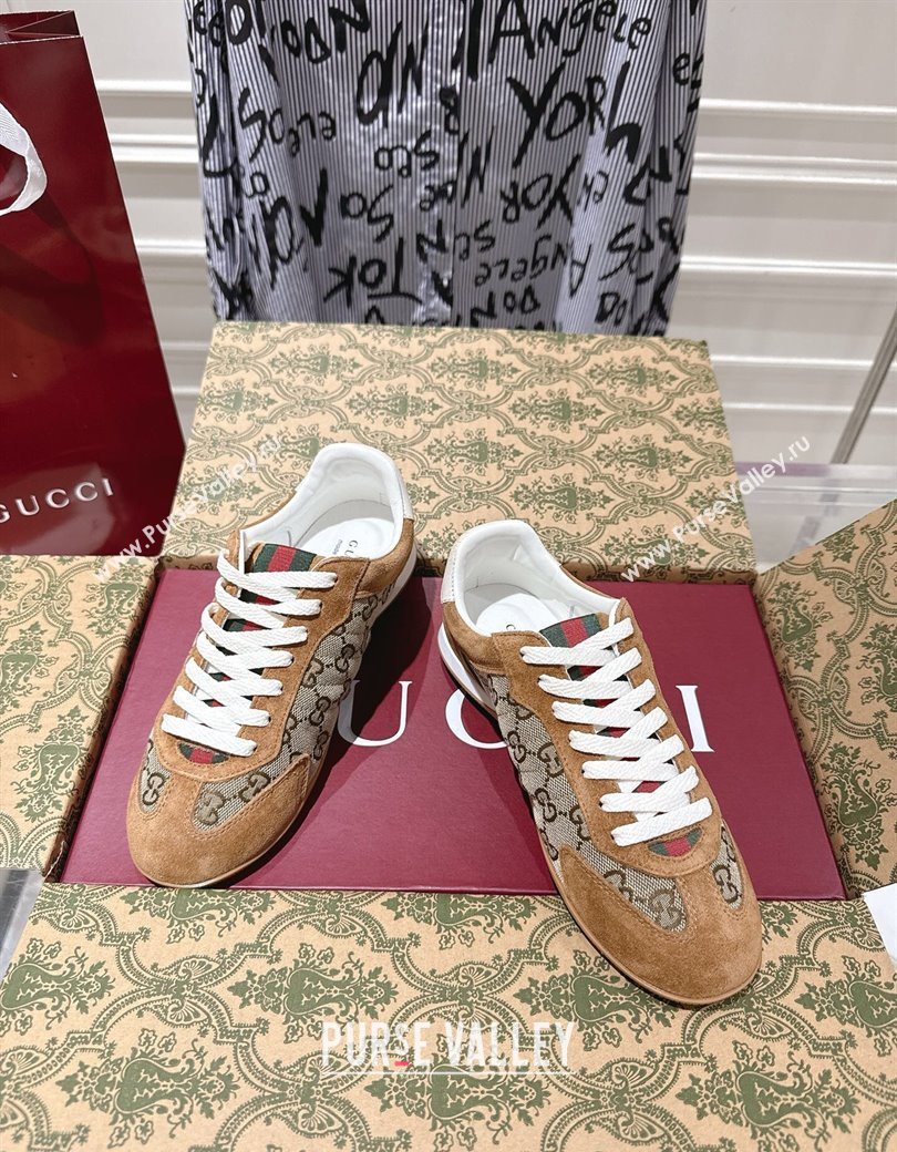 Gucci Shift Sneakers in GG Canvas and Suede Beige/Brown 2025 857016 (SS-251218053)