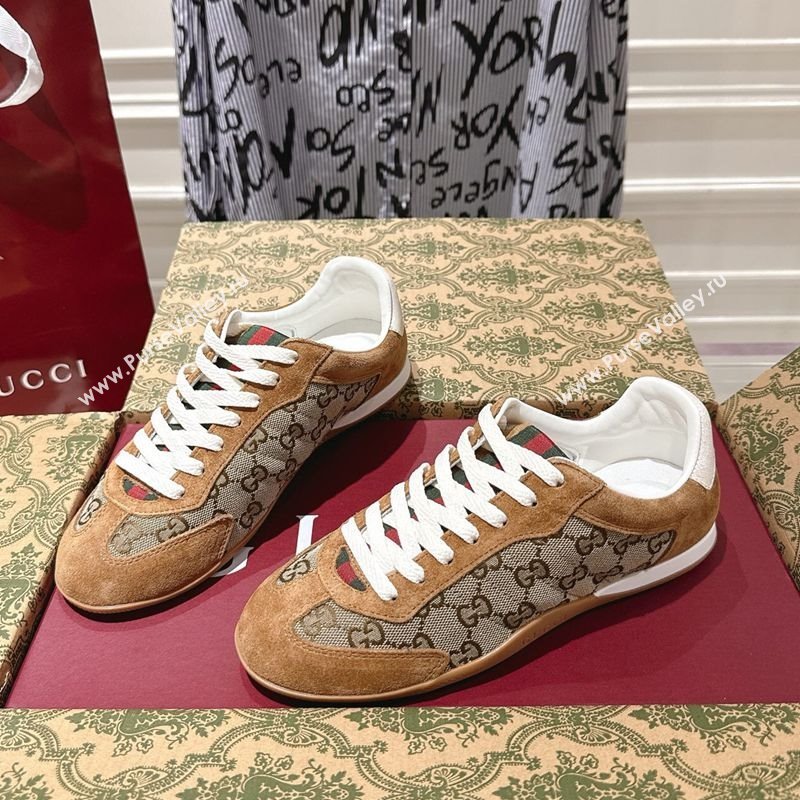 Gucci Shift Sneakers in GG Canvas and Suede Beige/Brown 2025 857016 (SS-251218053)