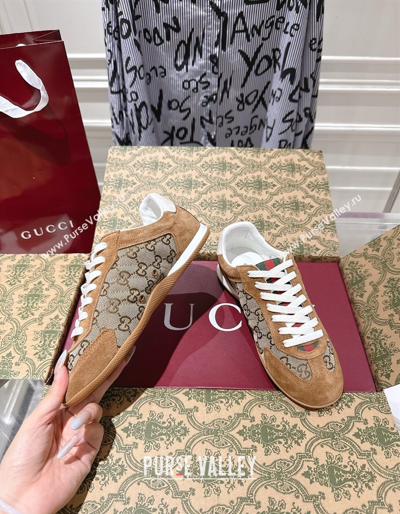 Gucci Shift Sneakers in GG Canvas and Suede Beige/Brown 2025 857016 (SS-251218053)