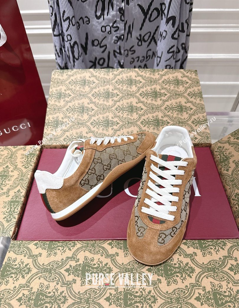 Gucci Shift Sneakers in GG Canvas and Suede Beige/Brown 2025 857016 (SS-251218053)