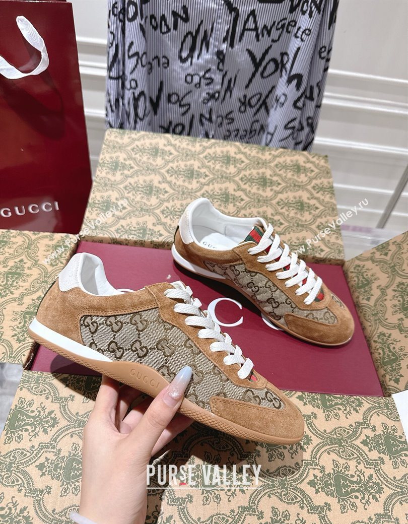 Gucci Shift Sneakers in GG Canvas and Suede Beige/Brown 2025 857016 (SS-251218053)