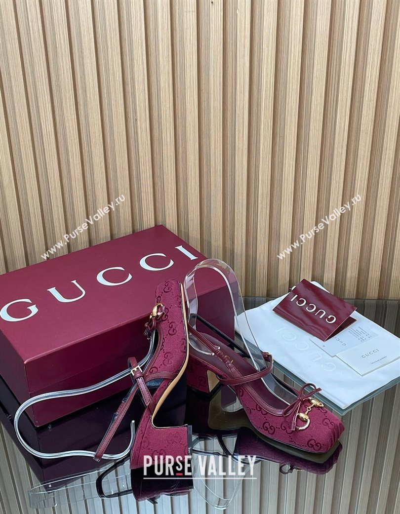 Gucci Horsebit Slingback Pumps 6.5cm in GG Canvas Red 2025 850327 (SS-251218020)