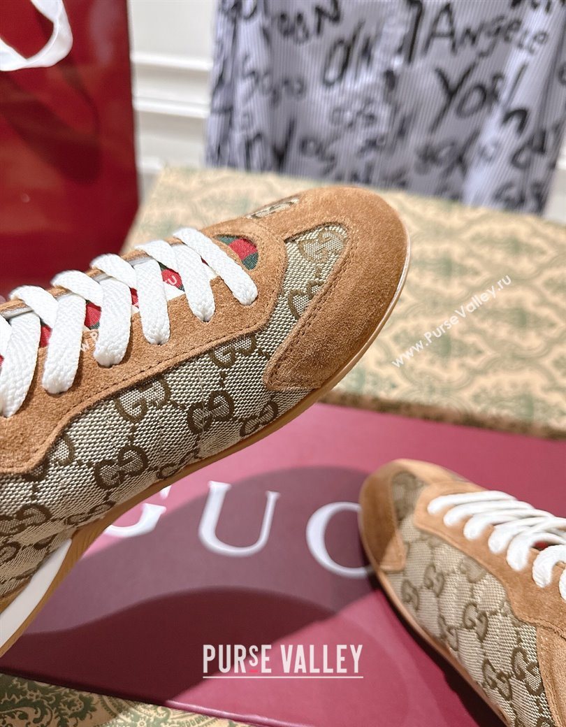 Gucci Shift Sneakers in GG Canvas and Suede Beige/Brown 2025 857016 (SS-251218053)