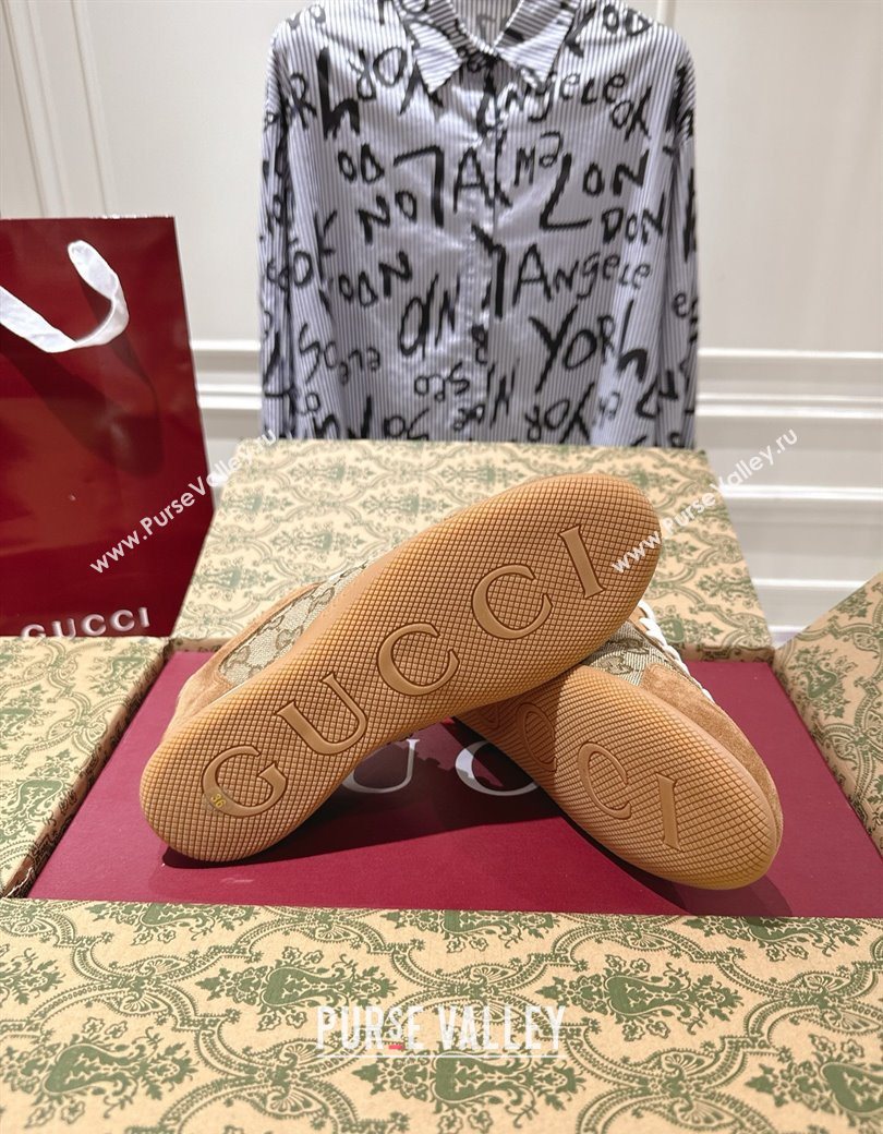 Gucci Shift Sneakers in GG Canvas and Suede Beige/Brown 2025 857016 (SS-251218053)