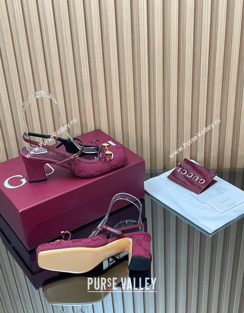 Gucci Horsebit Slingback Pumps 6.5cm in GG Canvas Red 2025 850327 (SS-251218020)