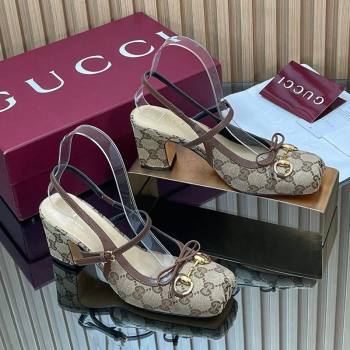 Gucci Horsebit Slingback Pumps 6.5cm in GG Canvas Beige 2025 850327 (SS-251218021)