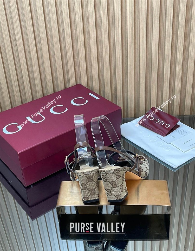 Gucci Horsebit Slingback Pumps 6.5cm in GG Canvas Beige 2025 850327 (SS-251218021)