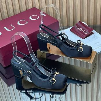 Gucci Horsebit Slingback Pumps 6.5cm in Satin Black 2025 850327 (SS-251218023)