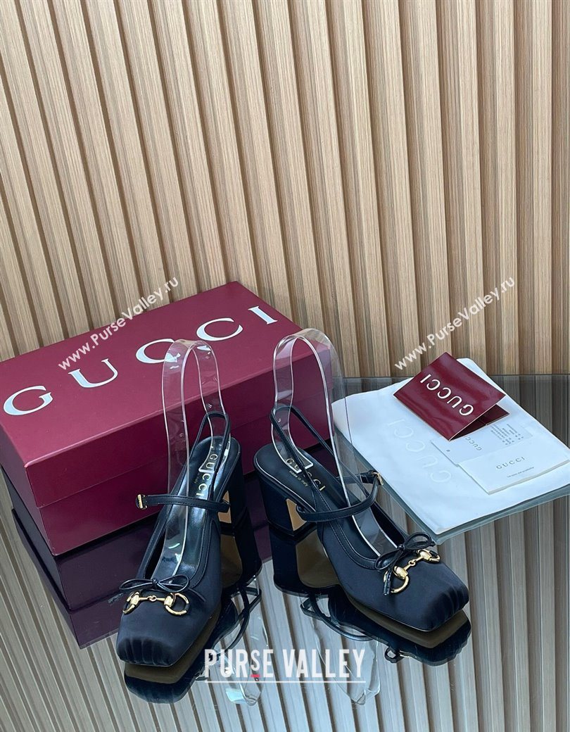 Gucci Horsebit Slingback Pumps 6.5cm in Satin Black 2025 850327 (SS-251218023)