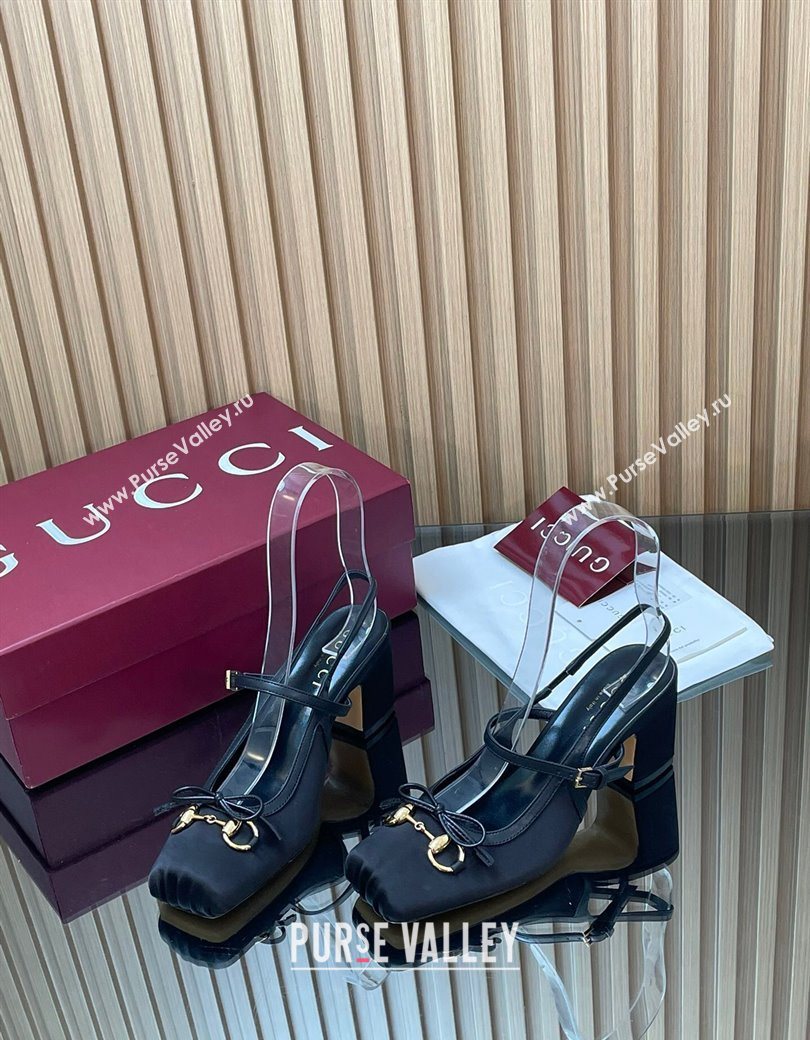 Gucci Horsebit Slingback Pumps 6.5cm in Satin Black 2025 850327 (SS-251218023)