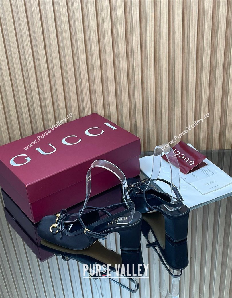 Gucci Horsebit Slingback Pumps 6.5cm in Satin Black 2025 850327 (SS-251218023)
