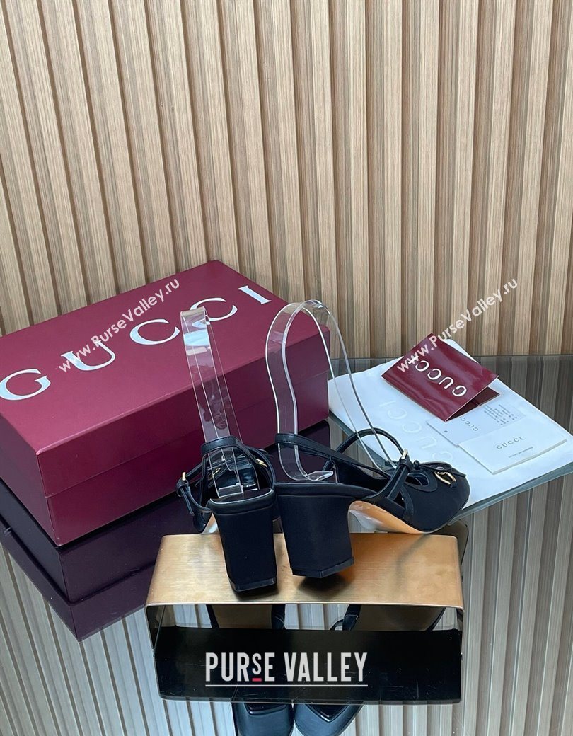 Gucci Horsebit Slingback Pumps 6.5cm in Satin Black 2025 850327 (SS-251218023)