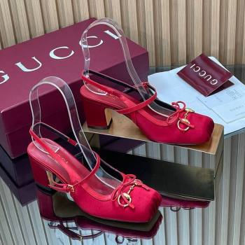 Gucci Horsebit Slingback Pumps 6.5cm in Satin Red 2025 850327 (SS-251218024)