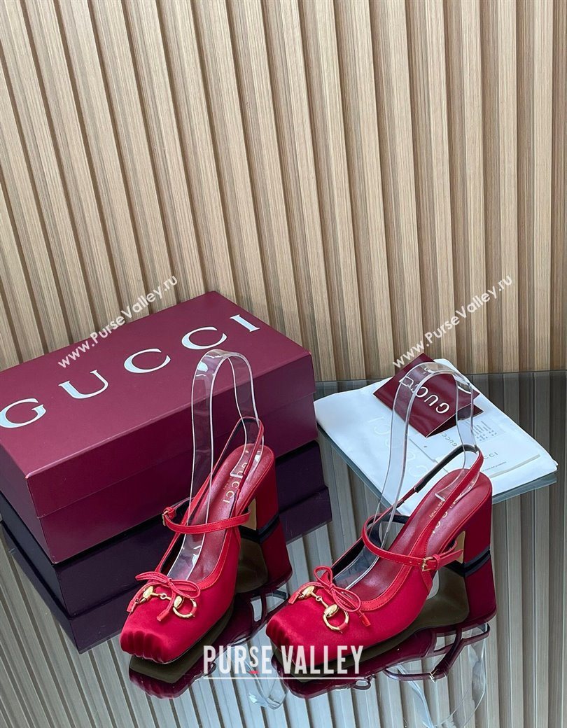 Gucci Horsebit Slingback Pumps 6.5cm in Satin Red 2025 850327 (SS-251218024)