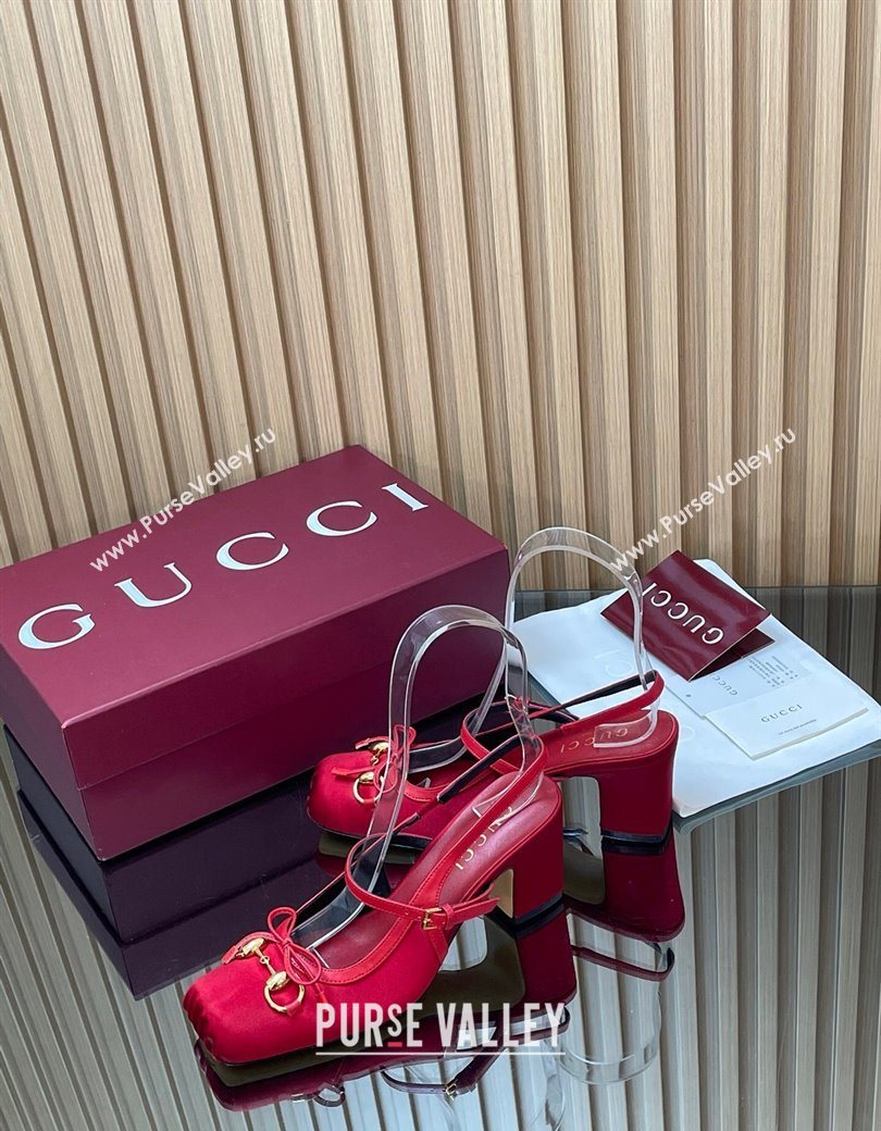 Gucci Horsebit Slingback Pumps 6.5cm in Satin Red 2025 850327 (SS-251218024)