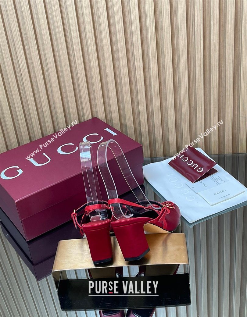 Gucci Horsebit Slingback Pumps 6.5cm in Satin Red 2025 850327 (SS-251218024)