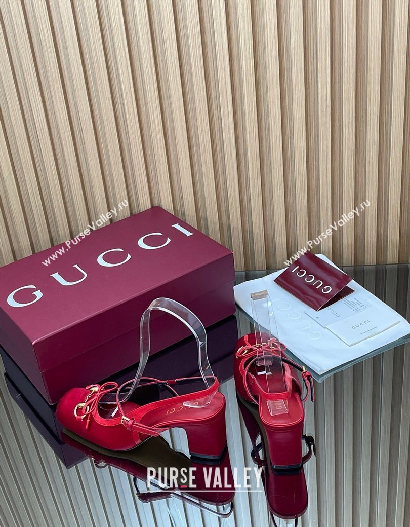 Gucci Horsebit Slingback Pumps 6.5cm in Satin Red 2025 850327 (SS-251218024)