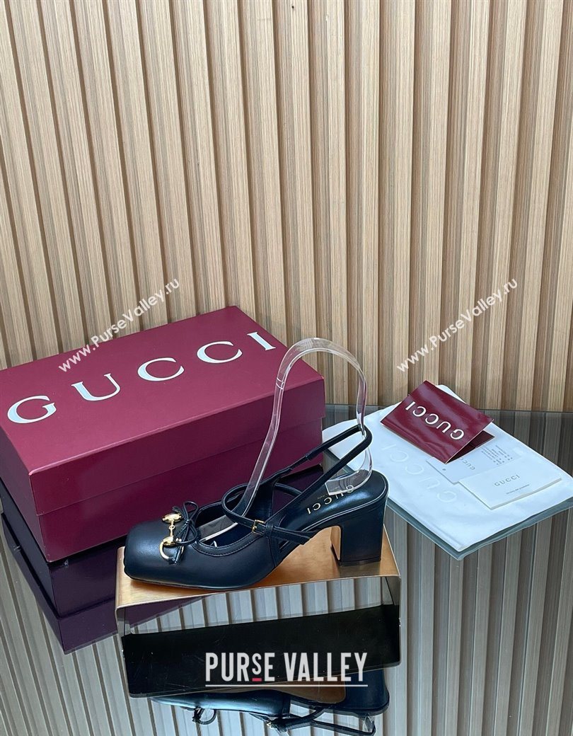 Gucci Horsebit Slingback Pumps 6.5cm in Calf Leather Black 2025 850327 (SS-251218018)