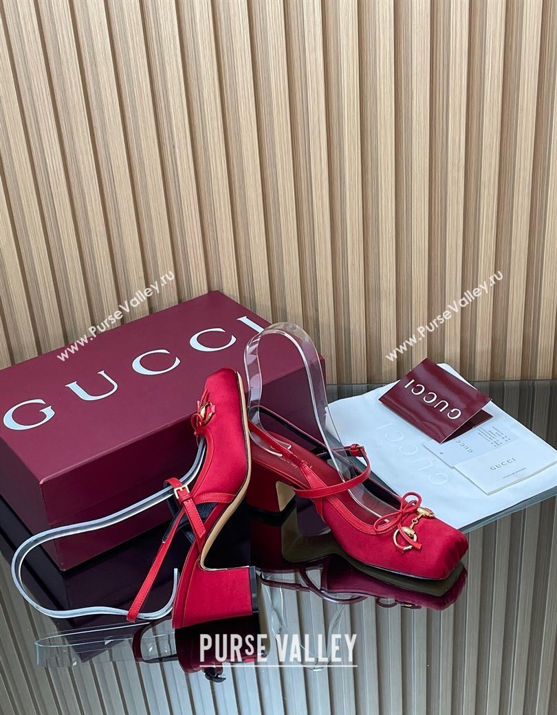 Gucci Horsebit Slingback Pumps 6.5cm in Satin Red 2025 850327 (SS-251218024)