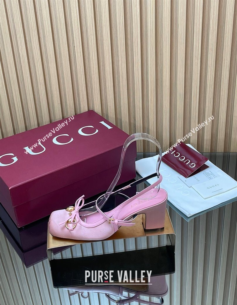 Gucci Horsebit Slingback Pumps 6.5cm in Satin Pink 2025 850327 (SS-251218025)