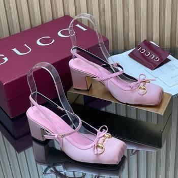 Gucci Horsebit Slingback Pumps 6.5cm in Satin Pink 2025 850327 (SS-251218025)