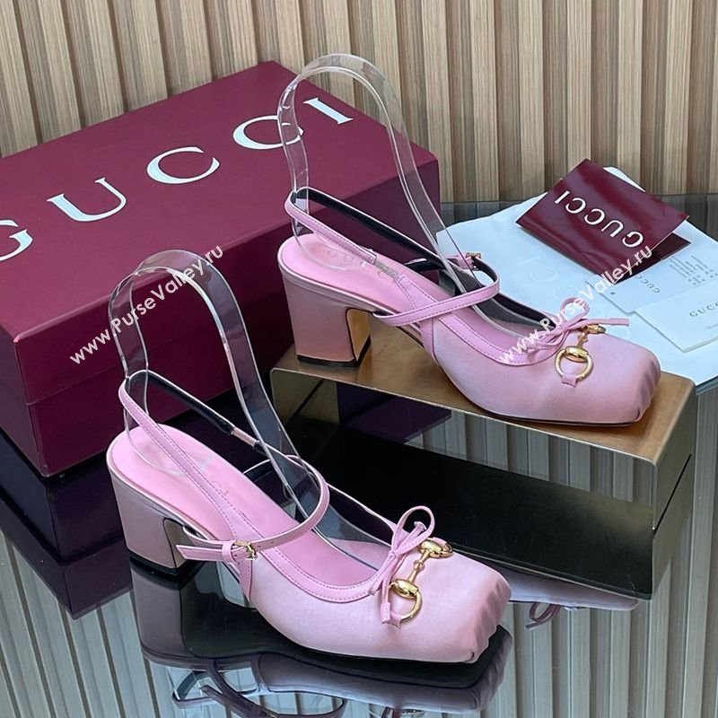 Gucci Horsebit Slingback Pumps 6.5cm in Satin Pink 2025 850327 (SS-251218025)