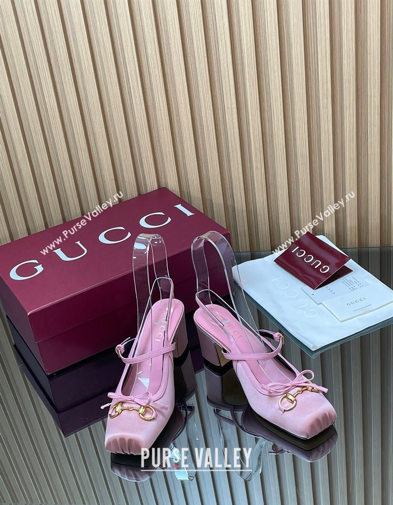 Gucci Horsebit Slingback Pumps 6.5cm in Satin Pink 2025 850327 (SS-251218025)