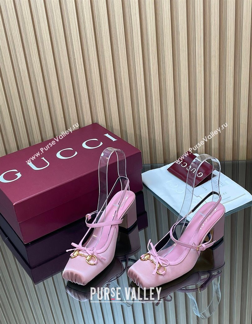 Gucci Horsebit Slingback Pumps 6.5cm in Satin Pink 2025 850327 (SS-251218025)