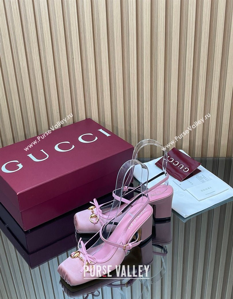 Gucci Horsebit Slingback Pumps 6.5cm in Satin Pink 2025 850327 (SS-251218025)
