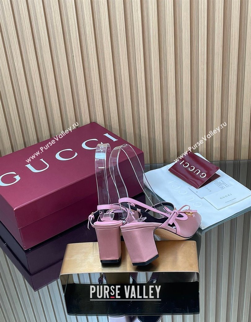 Gucci Horsebit Slingback Pumps 6.5cm in Satin Pink 2025 850327 (SS-251218025)