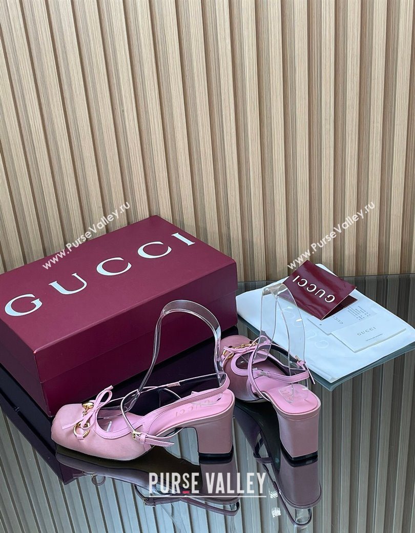 Gucci Horsebit Slingback Pumps 6.5cm in Satin Pink 2025 850327 (SS-251218025)