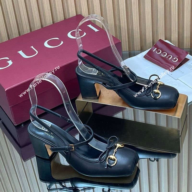 Gucci Horsebit Slingback Pumps 6.5cm in Calf Leather Black 2025 850327 (SS-251218018)