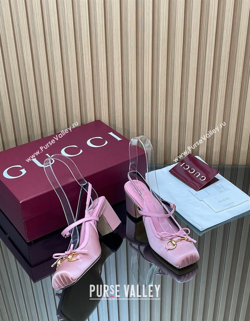 Gucci Horsebit Slingback Pumps 6.5cm in Satin Pink 2025 850327 (SS-251218025)