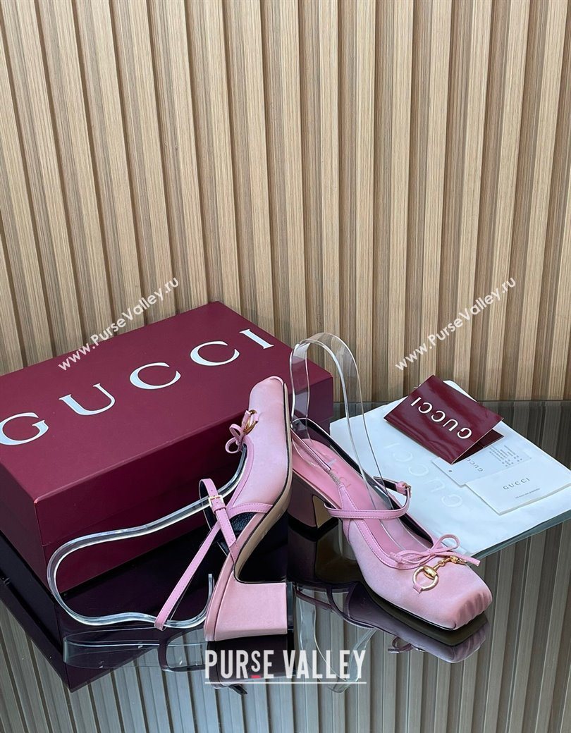 Gucci Horsebit Slingback Pumps 6.5cm in Satin Pink 2025 850327 (SS-251218025)