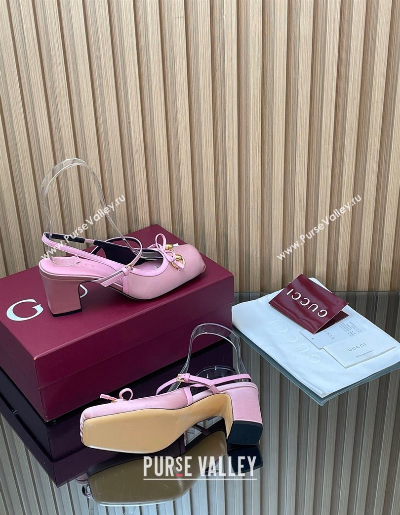 Gucci Horsebit Slingback Pumps 6.5cm in Satin Pink 2025 850327 (SS-251218025)