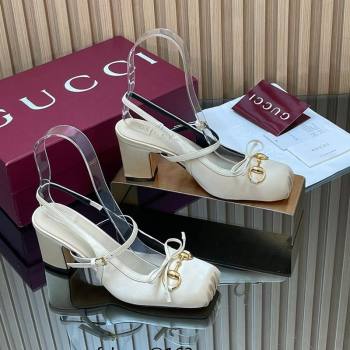 Gucci Horsebit Slingback Pumps 6.5cm in Satin White 2025 850327 (SS-251218026)