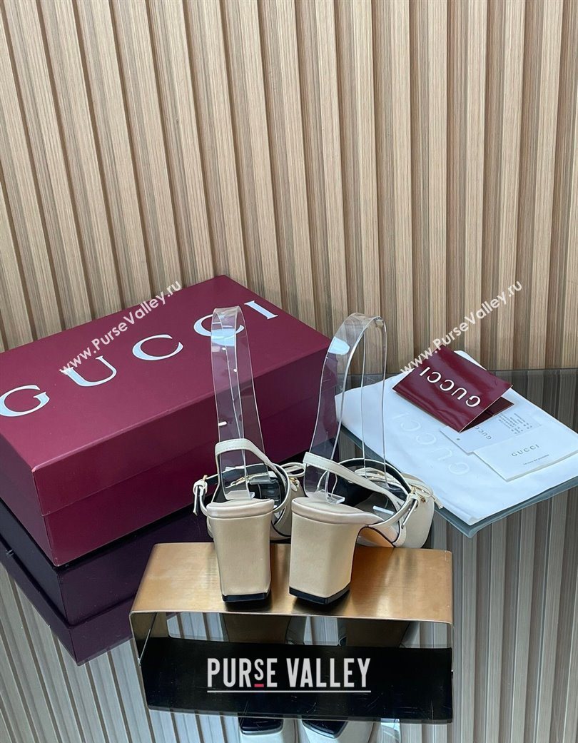 Gucci Horsebit Slingback Pumps 6.5cm in Satin White 2025 850327 (SS-251218026)