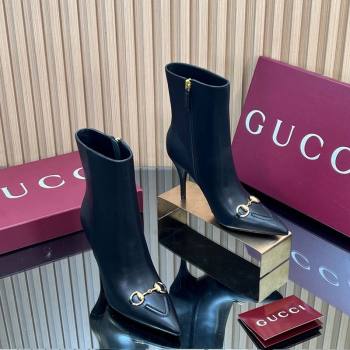 Gucci Leather Heel Ankle Boots 10cm with Horsebit Black 2025 835741 (MD-251217117)
