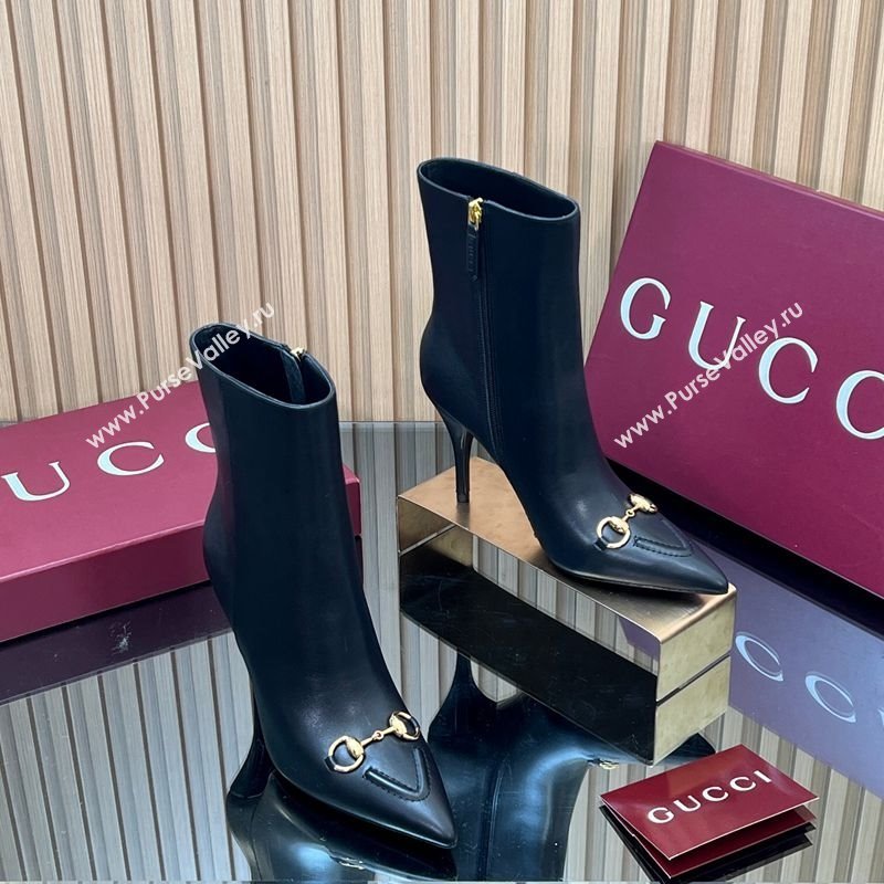 Gucci Leather Heel Ankle Boots 10cm with Horsebit Black 2025 835741 (MD-251217117)
