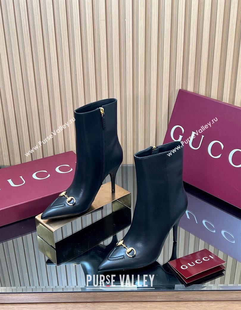 Gucci Leather Heel Ankle Boots 10cm with Horsebit Black 2025 835741 (MD-251217117)